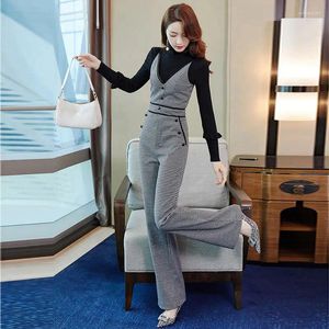 Pontas de duas peças femininas Mulheres 2024 Autumn Winter Sweater Elegant Jacssuit 2 Sets Feminino Slim Casual Legal Rompers Roupas C327