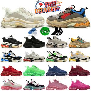 Triple S Casual Sneakers Vintage Designer OG Paris 17fw Clear Sole White Black Red 3-Layered Outrole Rubber Branding Triples Mens Womens High Quality Dhgate Trainers