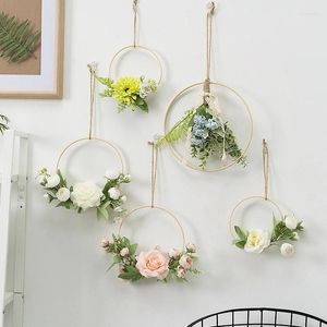 Decorative Flowers 15/19/26cm Wooden Wreath Wall Mounted Circle Round Ring Hanging Artificial Flower Hoop Decoration Wedding Backdrop Decor