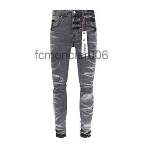 Calça jeans masculina marca roxa enrugada cinza moda masculina streetwear rasgada longa 26MH