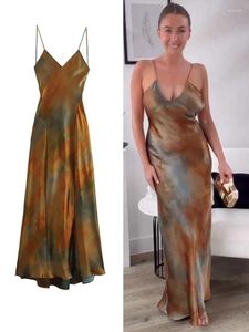 Casual Dresses 2024 Satin Rückenfreies Kleid Frau Print Slip Lange Frauen Sommer Sexy Prom Abend Maxi Elegante Party