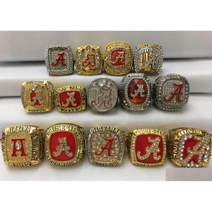 Klaster pierścieni 14pcs Alabama Crimson Roll Tide National American Football Championship Ring Zestaw pamiątki Pudanir Fan Gift Hurtowa Drop D Dhdl2