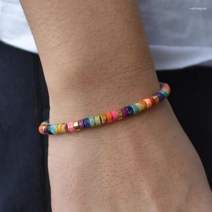 Strand Boho Ethnic Rainbow Natural Stone Jaspers Tile Beads Armband Justerbara mode Multifärger Mixed Surf Beach SMEEXKE DROPSHIP