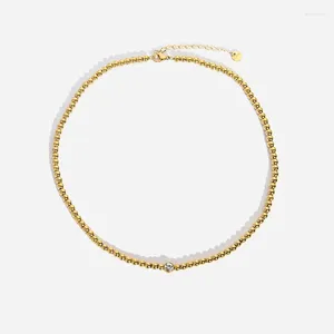Choker Minimalist INS 16K Gold Plated Stainless Steel Cubic Zirconia Jewelry Waterproof 4mm Beaded Chain Necklace For Women Party Gift