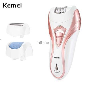 Epilatorer Kemei laddningsbar elektrisk epilator 3 i 1 Kvinnor rakappar av hårborttagning bikini depilerande ben kropp fotfil pedicure yq240119