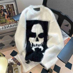 Женские свитера Harajuku из мохера с черепом, большой пуловер, свитер для мужчин и женщин, новинка 2000 года, модная ретро-панк-готическая толстая вязаная куртка Streetwearyolq