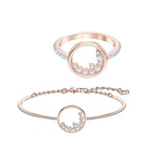 Кольцо Swarovskis, дизайнерское роскошное модное женское кольцо, оригинальный элемент качества, круглое кольцо, браслет Ice Point, розовое золото, универсальный подарок на День святого Валентина для подруги