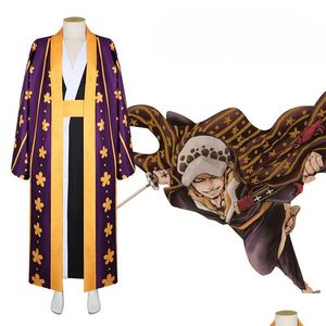 Anime-Kostüme One Piece und Nation Kostüm Trafalgar Ro Cosplay Nautical King Yukata Kimono Drop Delivery Apparel Dhdvy