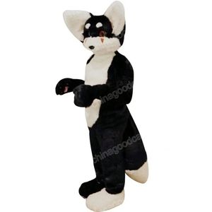 Costume da mascotte in pelliccia di media lunghezza di volpe husky nera, vestito operato da Halloween, personaggio dei cartoni animati, completo di carnevale, per adulti, compleanno, vestito da esterno