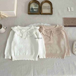 Pullover 2023 Autumn New Baby Girl Lotus Collar Sweater Solid Infant Knit Tops Kids Bottoming Shirts Toddler Girl Kniktted Sweater H240508