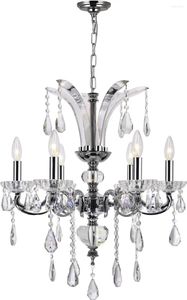 Żyrandole oświetlenie chwalebne 6 oświetlenie przejściowy metalowy żyrandol w Chrome Pendant Lights Decor Pokój do życia