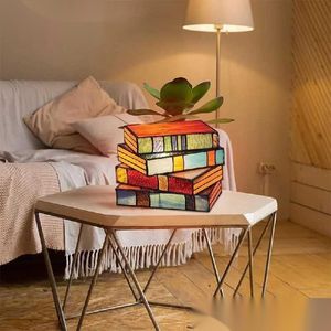 Night Lights Creative Stained Glass Stacked Books Lamp Desktop Resin Decoration Light Table Classic Ornament Home Housewarming Gift Dhiv6