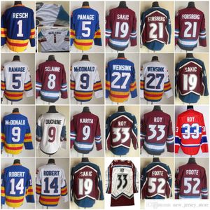 1972-1999 Movie Retro CCM Hockey Jersey Stickerei 33 Patrick Roy 52 Adam Foote 9 Lanny Mcdonald 8 Teemu Selanne 14 Rene Robert 19 Joe Sakic 21 Peter Forsberg 8508