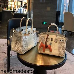 Genuine Leather Bk Platinum 2024 Designer Womens Crocodile Pattern One Shoulder Crossbody Handbag Himalayan White Handmade