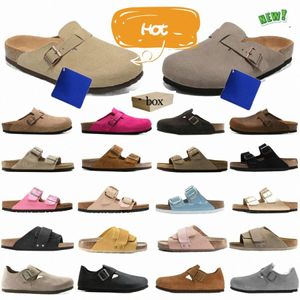 مصمم Bostons يسد الصنادل Slippers Arizonas Mayaris Shearling Meules Cork Flat Sede Slide Leather Beach Birkinstocks Shoes Women Men M14z#