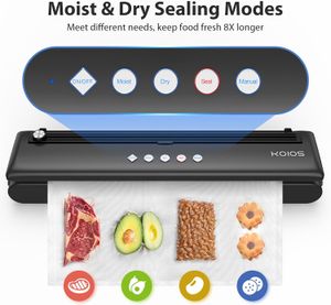 Koios Vacuum Sealer Machine、Kois Cutterを備えた自動フードシーラー、乾燥した湿ったモード、10個のシーリングバッグを備えたコンパクトデザインの強力な吸引エアシーリングシステム。