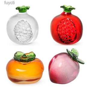 Konst och hantverk Ny Crystal Artificial Fruit Decoration Glass Crafts Small Pomegranate Peach Model Home Living Room Simple Window Ornaments Gift YQ240119