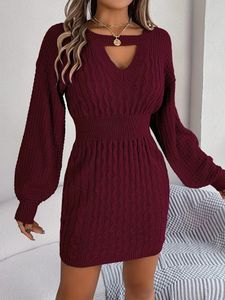 Casual Dresses Keyhole Cable Knit Sweater Dress Long Sleeve Bodycon Women's Clothing