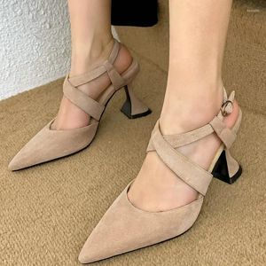 Sandaler 2024 Summer Pointed Toe Sexig Cross-rem Sandles Woman Shoes Wine High Heels Blue Naken Color Gladiators Women