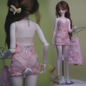 D04-B519 Dzieci ręcznie robiona zabawka 1/4 lalki BJD/SD Doll's Ubrania różowy kwiat sukienka bez pleców 1PCS