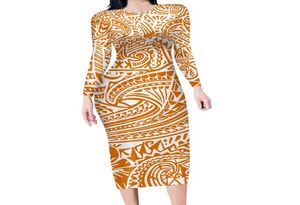 Lässige Kleider HYCOOL Whole Bodycon Club Langes Kleid Polynesian Tattoos Drucken Enge Party Gelb Benutzerdefinierte Samoa Plus Größe Frauen C3035066