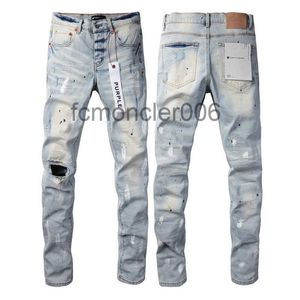 Purple Brand Jeans Men's High Street Blue Broken Hole Denim Pants Distressed Slim Fit Washed Trousers Wholesale 2 Pieces 10% Dicount 8CWE