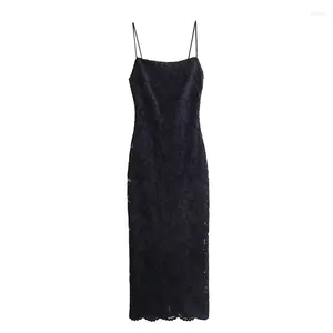 Women Socks Lace Slip Dress Woman Cut Out Tulle Midi Sexy Backless Party Dresses For 2024 Thin Straps Long