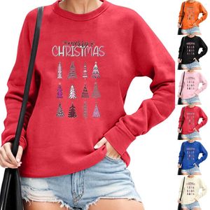 Hoodies femininos pulôver de natal topos novidade engraçado árvore de natal gráfico moletom solto casual manga longa jaqueta feminina