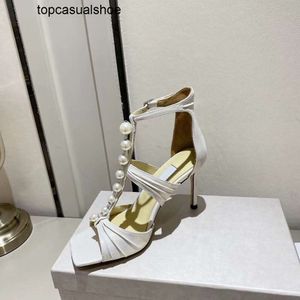 JC Jimmynessità Choo sandali perle tacchi da scarpe da sposa Scarpe da donna Scarpe in pelle vera in pelle Strass puntata a punta chiusa Pompe al fondo lucido per le scarpe tallone alto 35-42 35-42