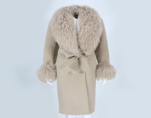 OFTBUY 2021 Cappotto di Pelliccia Vera Giacca Invernale da Donna Naturale Mongolia Collo di Pelliccia di Pecora Cashmere Misto Lana Tuta Sportiva Lunga Streetwear9915969