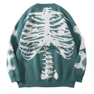 Kvinnors tröjor Hip Hop Gothic stickad tröja Streetwear Vintage Skull Knit Pullover Sweaters Mens Women 2022 New Casual Knitwear Sweater Topsephemeralew