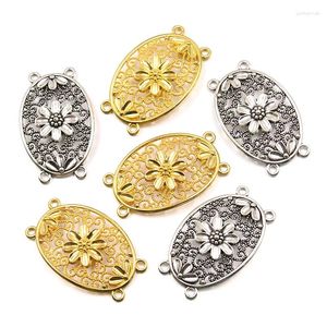 Charms 4PCS 28 45mm 2 Color Wholesale Metal Alloy Hollow Oval Flowers Porous Connector For Jewelry Making DIY Handmade Craft