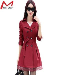 Whole 2017 Women Trench Coat Lace Slim DoubleBreasted Trenchcoat Female Casual Windbreaker Outwear Raincoat Plus Size Lady C5668779