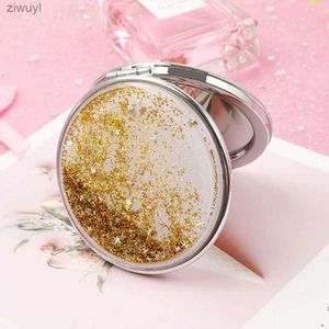 2PCS Mirrors TSHOU722 Fashion 2-Face Mini Pocket Makeup Mirror Creative Cosmetic Compact Mirrors with Flowing Sparkling Sand Can