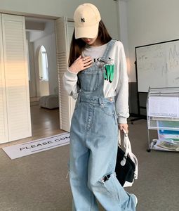 Jeans Jeans women's 2023 autumn new Korean loose suspender conjoined pants women's wear medium high waist thin net red pipe pants jean