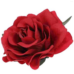 Broches Yarnow Light Red Rose Clips Flor Artificial Pino de Cabelo 3D Broche Grande Tecido Floral Hairpin