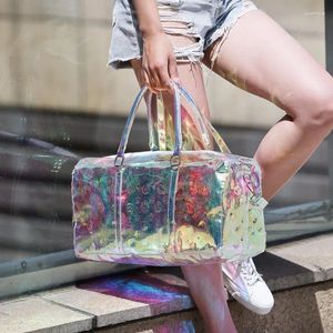 Sacos de ombro holográfico saco transparente mulheres bolsa sac holo laser ginásio viagem 2024 verão pvc bagagem grande capacidade bolsa