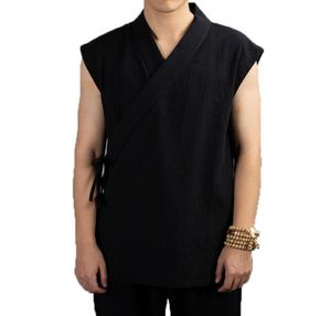 伝統的な中国の服2019ハンフの男性リネンコットンノースリーブジャケットメンズタンスーツ着物ガンガンオープンステッチコート7496916
