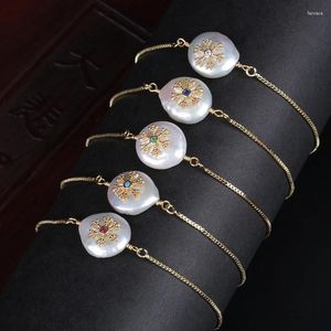 Link Bracelets 5pcs/lot Micro Paved Cz Tiny Snow Snowflake Charm Freshwater Pearl Bead Charms Dainty Gift For Women