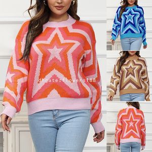 Women's Sweaters Y2K Fall Winter Western Fashion Contrasting Star Long Sleeve Pullover Sweater