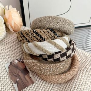 Café cor versão coreana do outono inverno retro quente malha lã esponja bandana alta crânio topo de pelúcia larga headhoop hairpin 240119