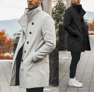 2020 High Quality Coats Men Winter Classic Slim Autumn Trench Male Casual Pockets Solid Long Windbreaker Vintage Blends Coats4286102