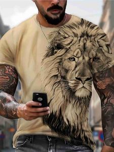 القمصان للرجال الصيفية عتيقة T Shirt for Men Lion Graphics Print Fashion Short Round Neck Sleeve Leisure Hip Hop Trending Products streetwearyolq