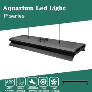 Controles Semana Aqua Aquarium Full Spectrum Dimmable Led Fish Tank Light Plantas Crescendo Aquatic Plant Tanks Light com controlador Bluetooth