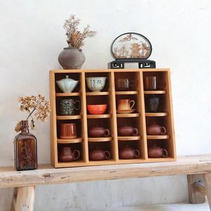 Kitchen Storage Palaeostyle Living Room Cup Holder Trapezoidal Display Cabinet Solid Wood Tea Set Shelf Remove Partition Shelves
