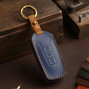 Crazy Horse Leather Car Key Cover Case för Volkswagen Touareg 2018 2019 2020 2021