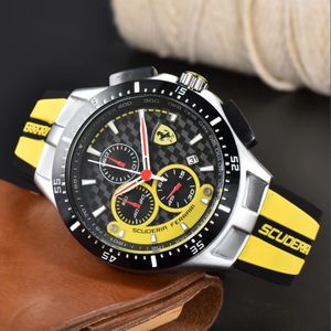 WristWatches for Men New Mens Watches Six stitches All dial work Quartz Watch Ferrar Top Luxury Brand Chronograph clock Rubber Belt fashion F1 racing car style