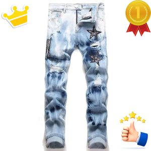 Lila Designer High Street Slim Jeans für Herren Stickhosen Damen in Übergröße gerissenes Patchloch Denim Straße Streetwear Trage Jeans 2024