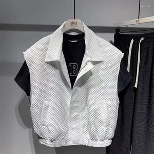 Coletes masculinos roupas colete zip-up colete de malha suéter masculino zíper branco motocicleta sem mangas cortadas curtas com bolsos overfit a x