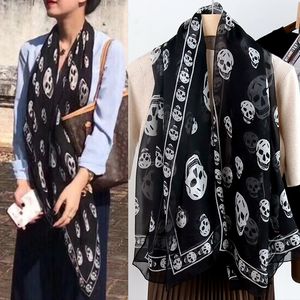 6 colors skull scarf for women and men Good quality 100% pur silk satin fashion women scarves pashmina shawls